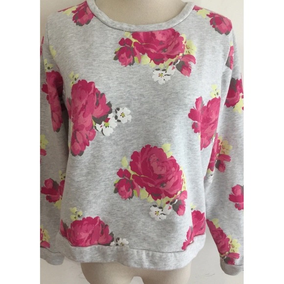Ann Taylor LOFT Crewneck French Terry Sweatshirt Gray Heather w/Floral Size M - Picture 1 of 6